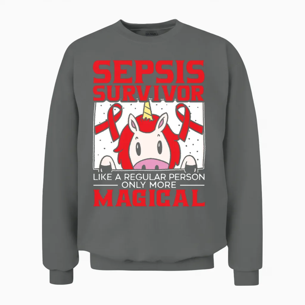 Unicorn Lover Sepsis Warrior Sepsis Awareness Unisex Sweatshirt in Graphite Heather