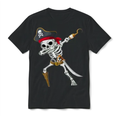 Halloween Dabbing Skeleton Pirate Unisex T-Shirt - Black