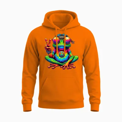 Hippie Frosch Batik Tie Dye Vintage 60er 70er Musikfestival Unisex Hoodie - Safety Orange