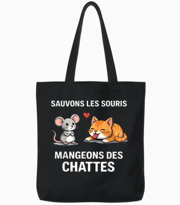 Humor Save Mice Eat Pussies Word Game Tote Bags in Black