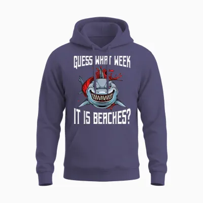 Funny Shark Joke Guess What Week It Is Sarcastic Party Beach Unisex Hoodie - Heather Sport Dark Navy
