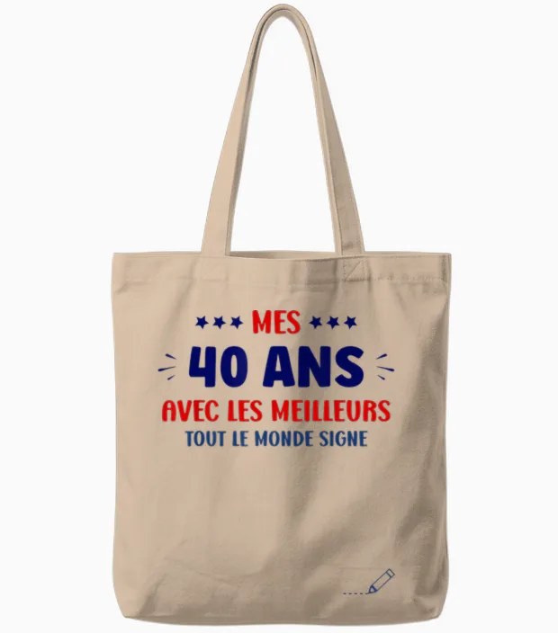 Signature 40 Years Anniversary Humour 40 Years to Sign T-Shirt, White, S Tote Bags in Natural