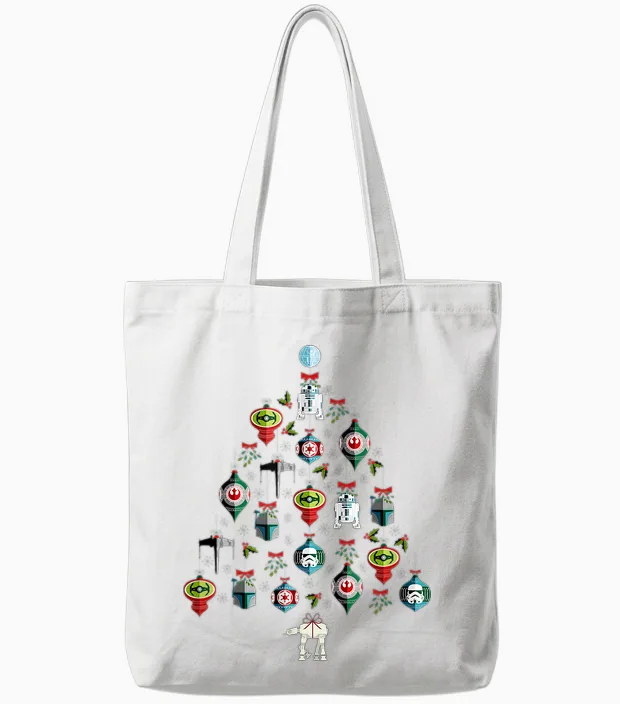 Star Wars Christmas Tree Ornaments Holiday Tote Bags in White
