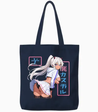 Waifu Sexy Anime Girl Horns Minirock Japanischer Manga-Stil Tote Bags - Navy
