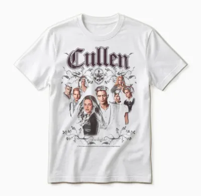 Twilight Cullen Family Portrait Filigree Frame Retro Movie Unisex T-Shirt - White
