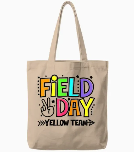 Field Day Yellow Team Funny for Teacher Kids Field Day Games Tote Bags in Natural
