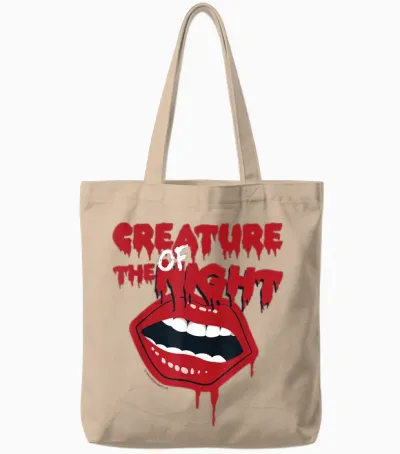 Rocky Horror Show the Creature of the Night Mouth T-Shirt, Black Tote Bags - Natural