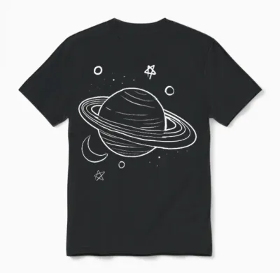 Saturn Drawing Astronomy Galaxy Planet Man Woman Gift T-Shirt, Black, S Unisex T-Shirt - Black