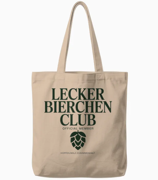 Lecker Bierchen Club Official Member Bier Humor Tote Bags in Natural