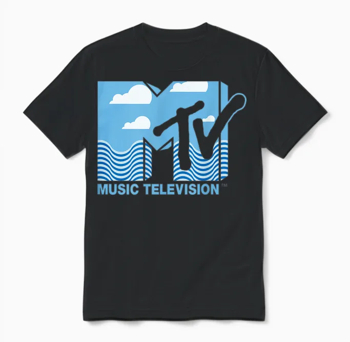 Mademark X Mtv - the Official Mtv Logo with Water, Clouds and a Blue Sky Unisex T-Shirt in Black