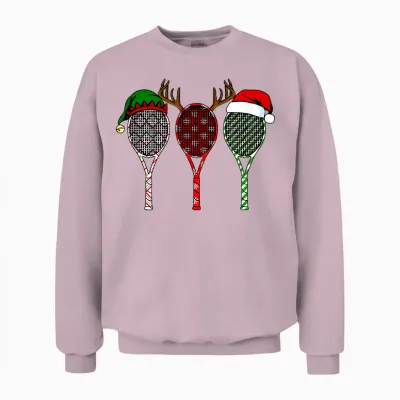 Tennis Merry Chistmas 3 Tennis Racket Christmas Unisex Sweatshirt - Light Pink