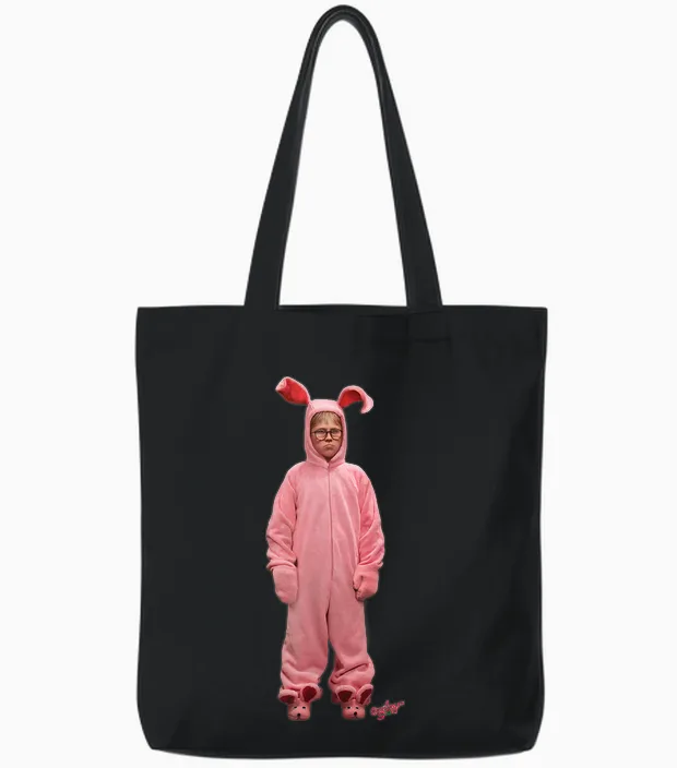 A Christmas Story Ralphie Pink Bunny Pink Nightmare Tote Bags in Black