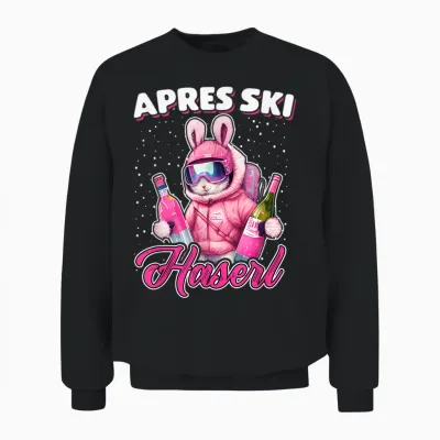 Apres Ski Rabbit Skihaserl Women's Party Crew T-Shirt, Black Unisex Sweatshirt - Black