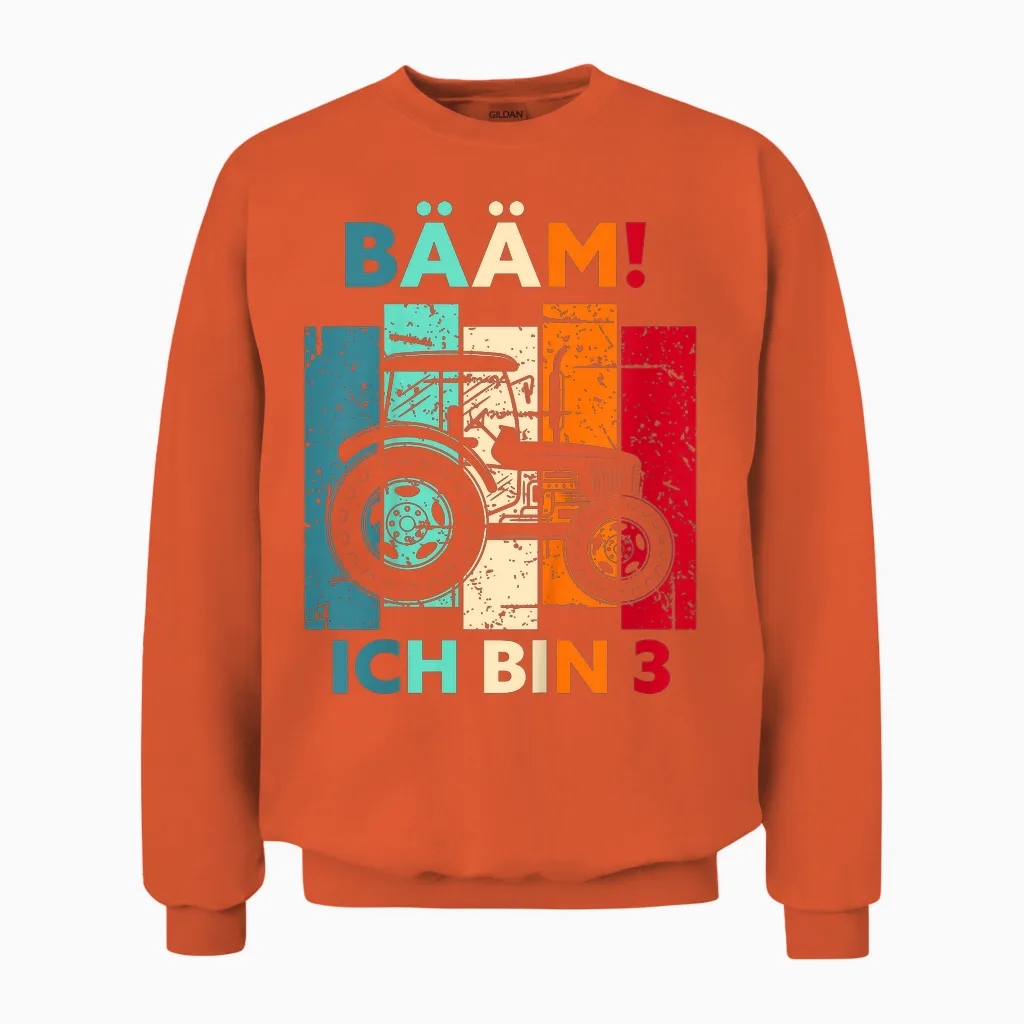 Bääm! Ich Bin 3 Jahre Drei Junge 3. Geburtstag Traktor Unisex Sweatshirt in Orange