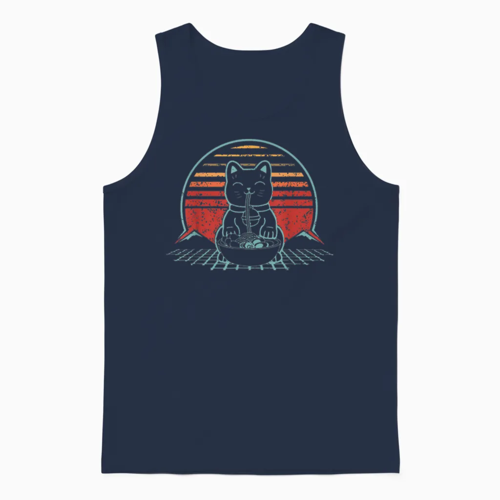 Japan Ramen Katze Unisex Tank Top in Navy