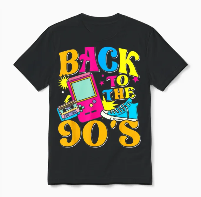 90s for 90s Retro Party Back to the 90s T-Shirt, Black Unisex T-Shirt in Black