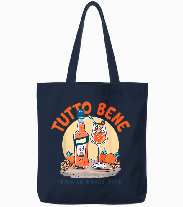 Tutto Bene X Viva La Dolce Vita - Cocktail Oils Sprays Club T-Shirt, Black, S Tote Bags in Navy