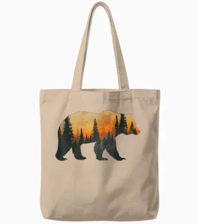 Forests, Tundra Grizzly Bear Tote Bags - Natural