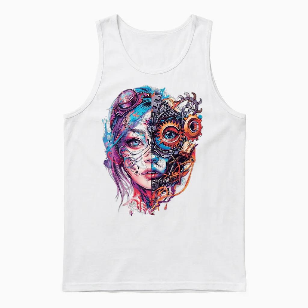 Anime Manga Graphic Illustration Colorful Anime T-Shirt, White, S Unisex Tank Top in White