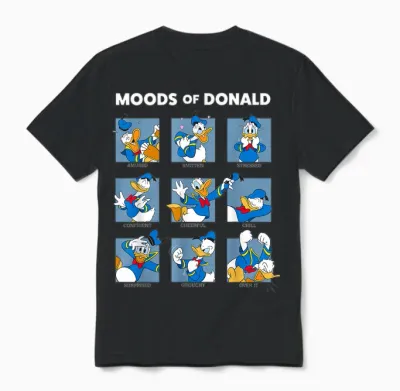 Disney Mickey and Friends Moods of Donald Duck Short Sleeve Unisex T-Shirt - Black