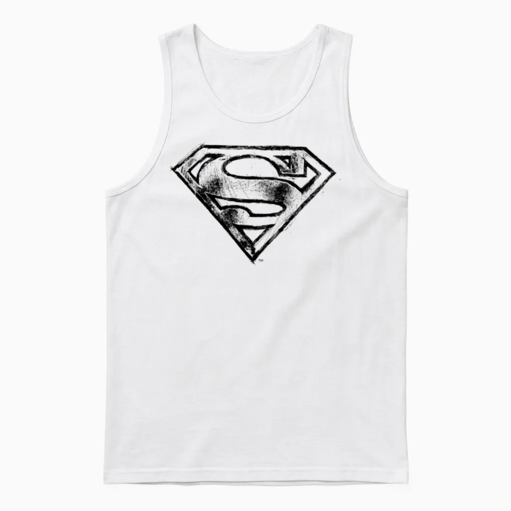 Superman S-Shield Logo Black and White Unisex Tank Top in White