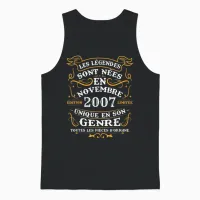 Vintage Birthday Gift 18 Years Born in November 2007 Unisex Tank Top in Black - 1