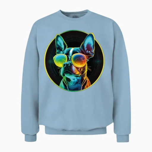 Retro Cool Dog with Sunglasses Unisex Sweatshirt in Light Blue
