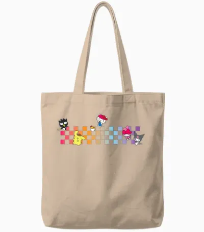 Hello Sanrio Characters Checkerboard Tote Bags - Natural