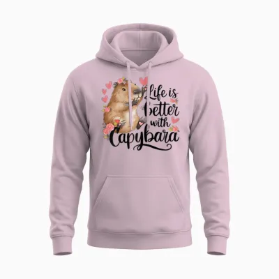 Cute Baby Capibara Rodent Animal Capybara for Kids Girls T-Shirt, White Unisex Hoodie - Light Pink