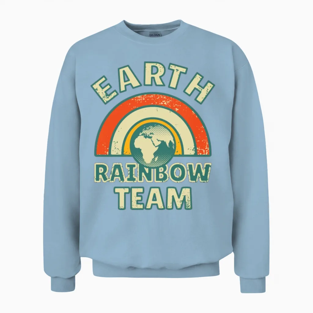 Earth Rainbow Team Retro Colors Unisex Sweatshirt in Light Blue
