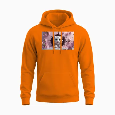 Cute Cat Coffee Mug – Perfect Gift for Cat Lovers Unisex Hoodie - Safety Orange