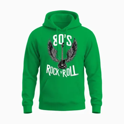Vintage Guitar Wings, Music Rock & Roll Retro 70s & 80s T-Shirt, Black, S Unisex Hoodie - Irish Green