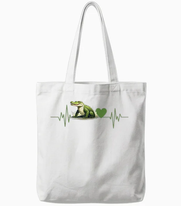 Crocodile Alligator Crocodiles Heartbeat T-Shirt, Black, S Tote Bags in White