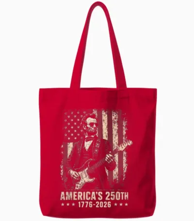 Abraham Lincoln Playing Guitar 4th July 250th Anniversary Tote Bags - Red