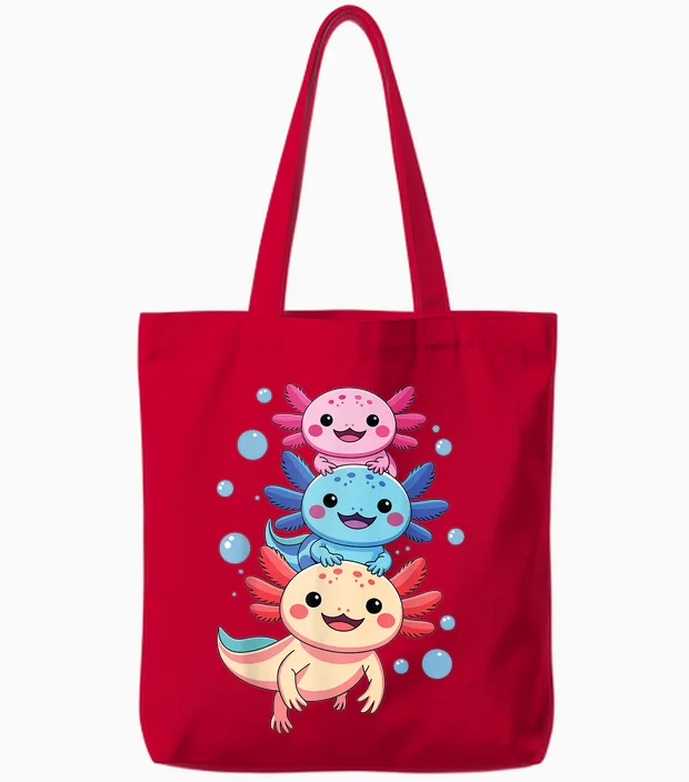 Axolotl Kawaii Anime Cute Axolotls for Boys Girls Men Tote Bags in Red