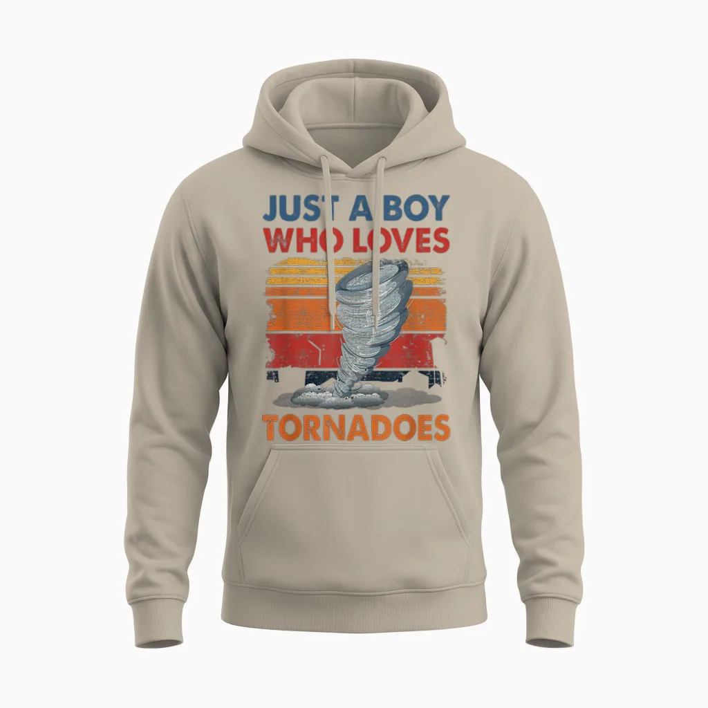 Just a Boy Who Loves Tornado Weather Storm Tornado Chaser Unisex Hoodie in Sand