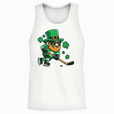 St Patricks Leprechaun Ice Hockey Saint Pattys Boys Kids Men Unisex Tank Top - White