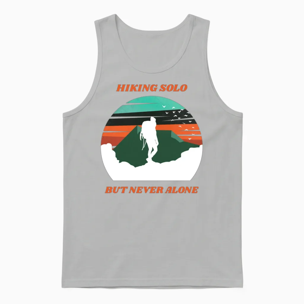 Hiking Solo but Never Alone - & Outdoors Unisex Tank Top in Ash