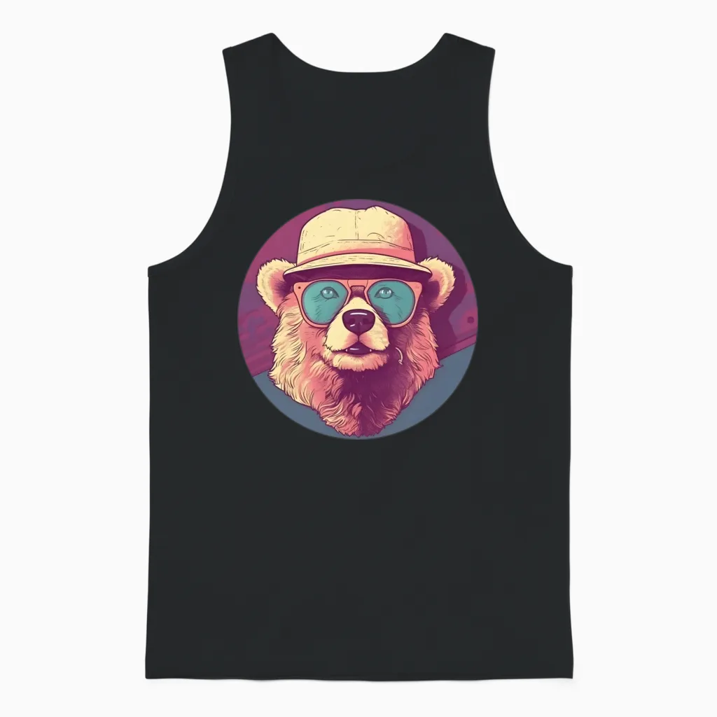 Retro Bear Lovers Design Wildlife Unisex Tank Top in Black