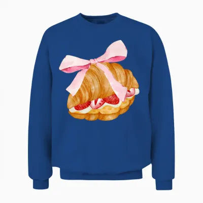 Strawberry Croissant with Pink Bow and Flirtatious T-Shirt, White, S Unisex Sweatshirt - Royal