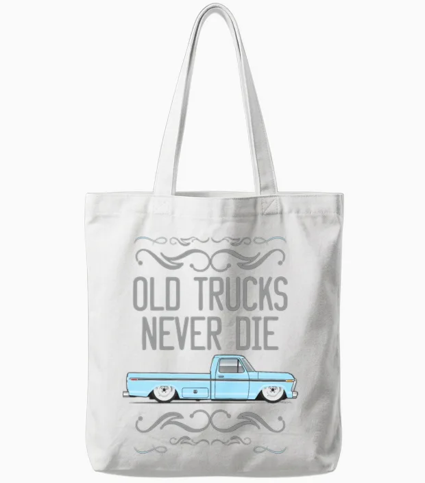 Old Trucks Wind Blue Tote Bags in White
