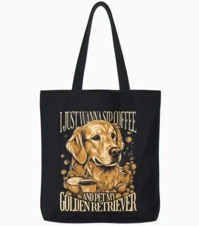 Golden Retriever Dog Realistic Tote Bags - Black