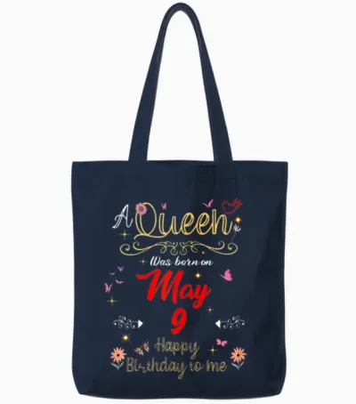 Une Reine Est Née Le 9 Mai, 9e Anniversaire Tote Bags - Navy