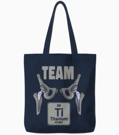 Funny Titianium Hip Replacement Joint Surgery Tote Bags - Navy