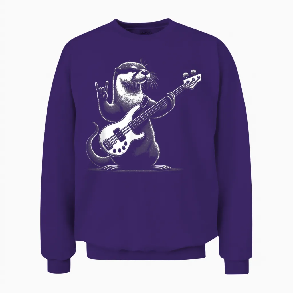 Otter Rock N Roll Playing Guitar Funny Man Woman Otter T-Shirt, Black, S Unisex Sweatshirt in Purple