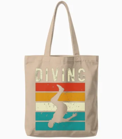 Retro Cliff Jumping Water Sports Tote Bags - Natural