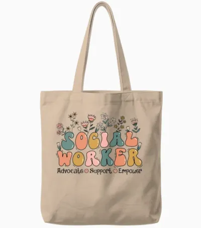 Social Worker Floral Retro Tote Bags - Natural