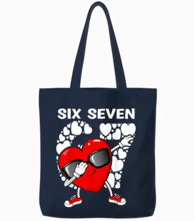 Valentines Day Boys Kids Girls Hearts Dabbing Six Seven 67 Tote Bags - Navy