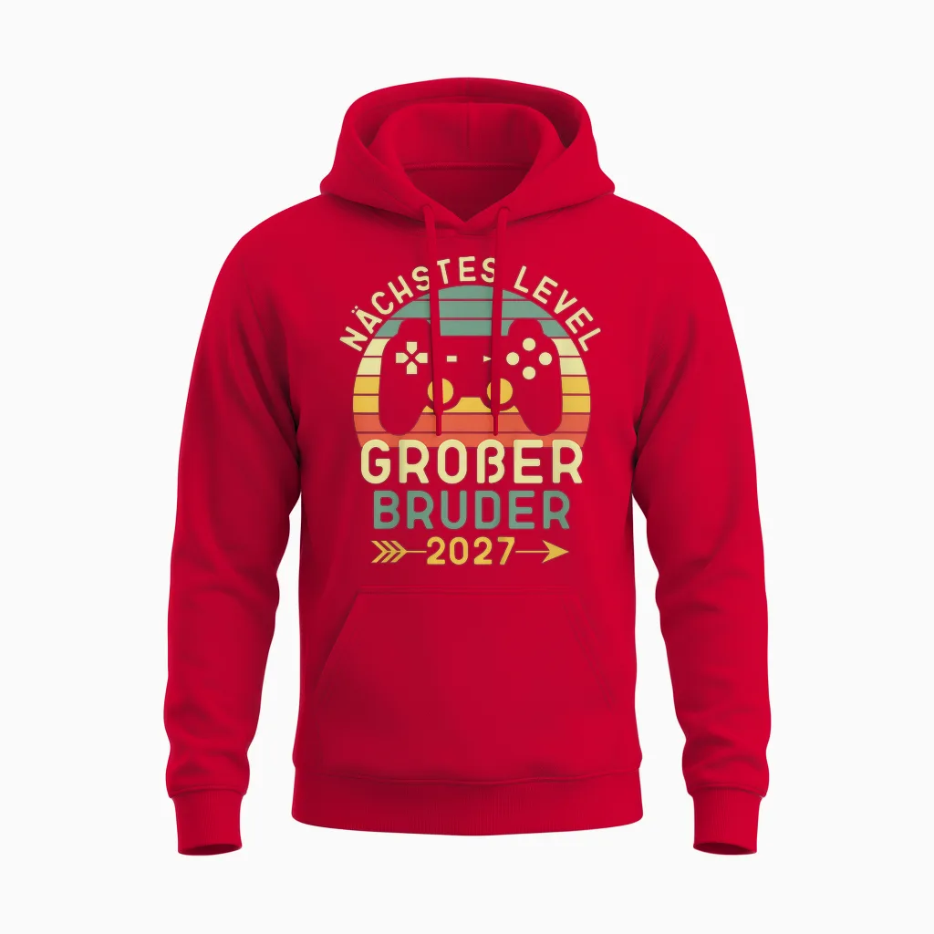 Kinder Nächstes Level Großer Bruder 2027, Großer Bruder 2027 Unisex Hoodie in Red