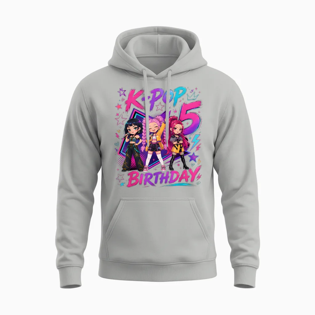 Kids It's My 5th K Pop Birthday Girl 5 Year Old K-Pop Bday Unisex Hoodie in Ash